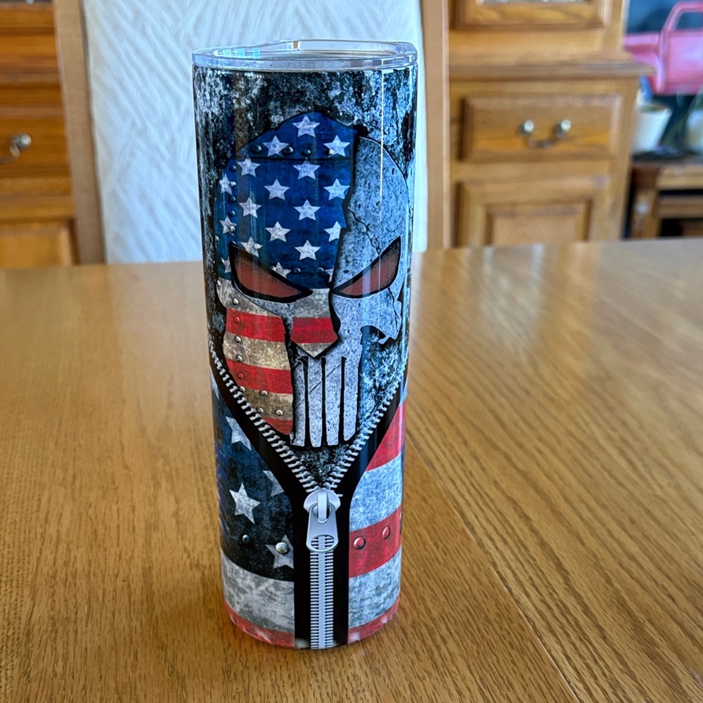 Patriotic  Army Skull Stainless Steel Tumbler - Red White Blue